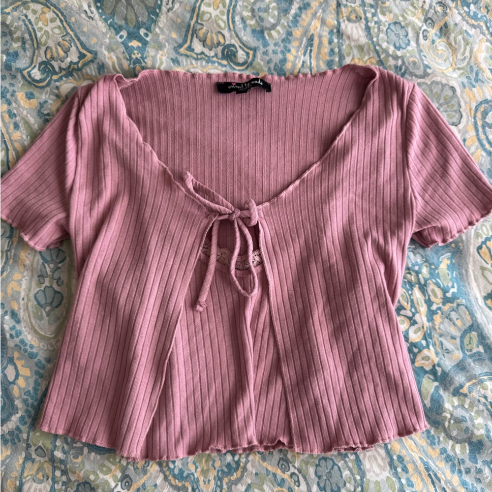 Mixed Threads Crop Pink Ruffle Hem Tee with Tank
